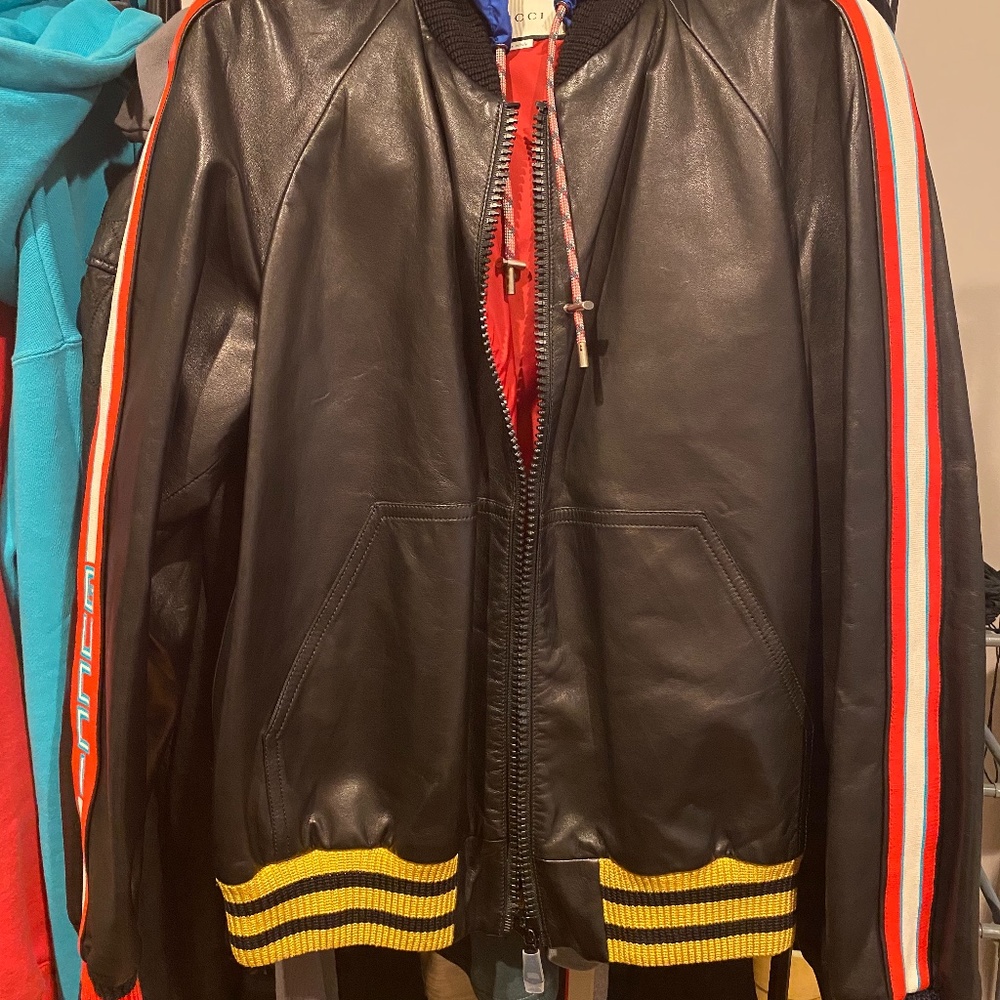 Gucci leather hoodie track jacket 50